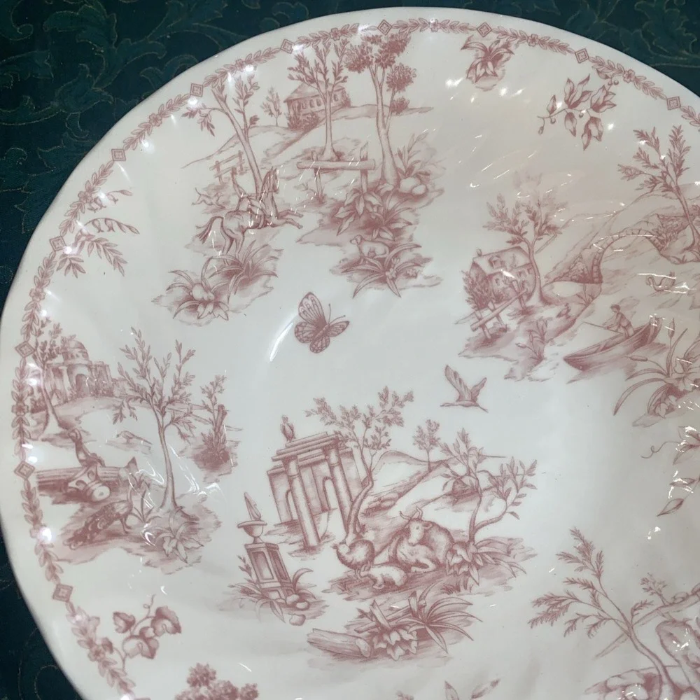 Queens Chelsea Toile Pink‎ Vegetable Serving Bowl 9.4 Inch French Country